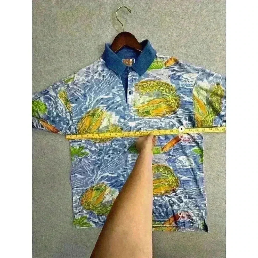 Vintage 90s Dad M E Sport Polo Mens Medium Beach Hawaiian Short Sleeve Shirt - Picture 4 of 5